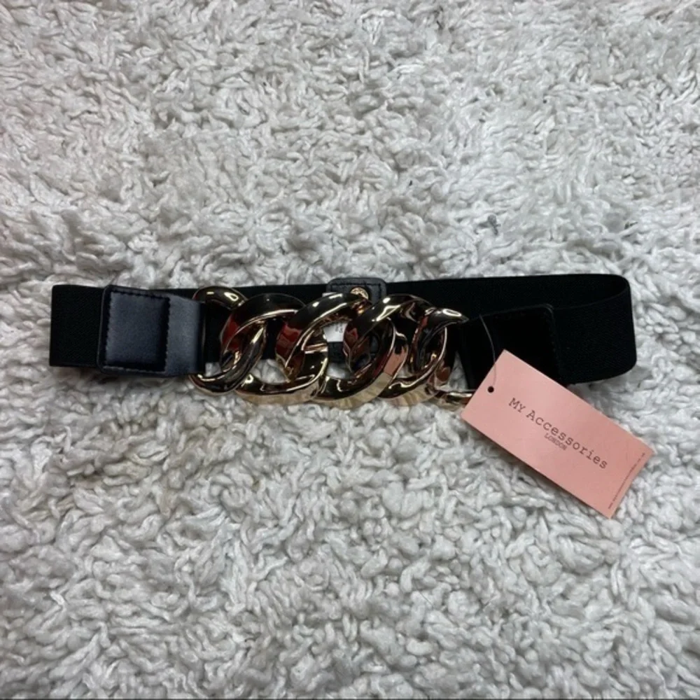 MY ACCESSORIES London Blazer Belt With‎ Chain Link Detail In Gold-black